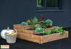 Carré Potager 3 étages En Bois Autoclave Brun – 120 X 120 X 40 Cm -Outils De Jardinage carre potager bois 1