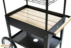 Potager Sur Pieds Avec Roulettes Et Toit 75 X 65 X 150 Cm – Urban Expert -Outils De Jardinage detail chariot potager jardiniere noir