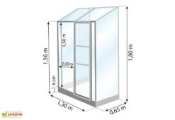 Serre De Jardin Adossée En Verre Lams 0,9 M² - Melissa Alu Naturel -Outils De Jardinage dimensions serre lams melissa 0 90m2