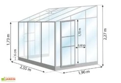 Serre De Jardin Adossée En Verre Lams 4,9 M² - Melissa Alu Naturel -Outils De Jardinage dimensions serre lams melissa 4 90m2 1