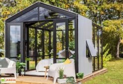 Serre De Jardin Bois Et Verre Trempé Avec Panneaux Occultants – Hibiscus -Outils De Jardinage jardin hiver bois verre trempe stali