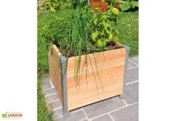 Bac à Fleurs En Bois Douglas Non Traité Et Aluminium - Design -Outils De Jardinage jardiniere en bois aluminium