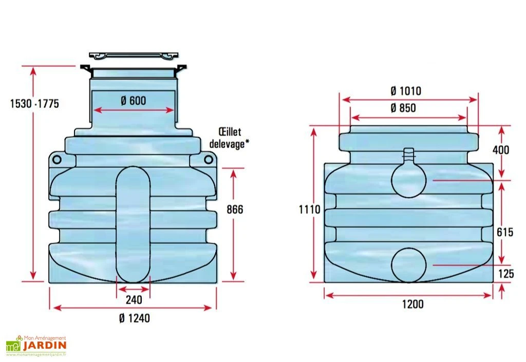 Puits En Polyéthylène à Enterrer Avec Dôme Coulissant 1000 L 5 Puits En Polyéthylène à Enterrer Avec Dôme Coulissant 1000 L – Image 3