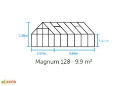 Halls Serre De Jardin En Aluminium Et Verre Trempé Magnum 128 – 9,9 M² -Outils De Jardinage schema dimensions serre verre magnum 128 1