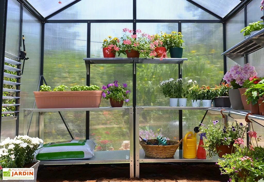 Serre De Jardin En Aluminium Et Polycarbonate Glory 6 M² - Grise 4 Serre De Jardin En Aluminium Et Polycarbonate Glory 6 M² - Grise – Image 2