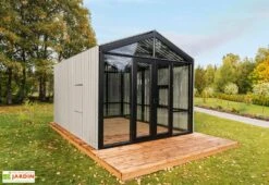 Serre De Jardin En Bois Et Verre Trempé Avec Panneaux Occultants – Tournesol -Outils De Jardinage serre jardin bois panneaux occultants stali design 06