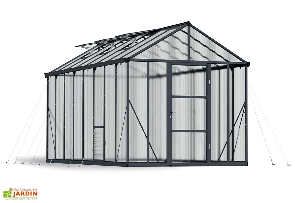 Serre De Jardin En Aluminium Et Polycarbonate Glory 11,8 M² - Grise 4 Serre De Jardin En Aluminium Et Polycarbonate Glory 11,8 M² - Grise – Image 2