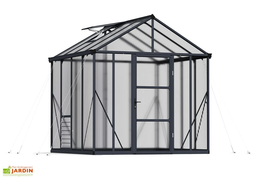 Serre De Jardin En Aluminium Et Polycarbonate Glory 6 M² - Grise 5 Serre De Jardin En Aluminium Et Polycarbonate Glory 6 M² - Grise – Image 3