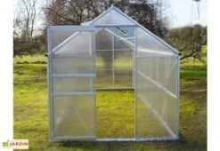 Serre De Jardin En Aluminium Et Polycarbonate – Diamant Gris 126 -Outils De Jardinage serre jardin polycarbonate diamant 126 base acier 190x380x195cm 7m2