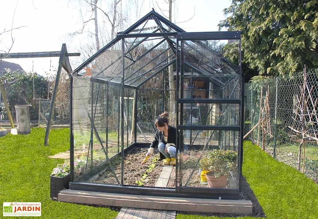 Serre De Jardin En Verre Trempé Grise Avec Base 5,77 M² 4 Serre De Jardin En Verre Trempé Grise Avec Base 5,77 M² – Image 2