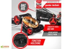Tondeuse à Gazon Thermique Autotractée 144,3 CC – 46 Cm -Outils De Jardinage tondeuse gazon thermique elem garden wttac46t144es 22 fonction mulching