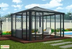 Jardin D’Hiver En Aluminium Et Polycarbonate 9 M² – LEDRO 3000 -Outils De Jardinage tonnelle fermee jardin hiver ledra aluminium gris polycarbonate 10m2